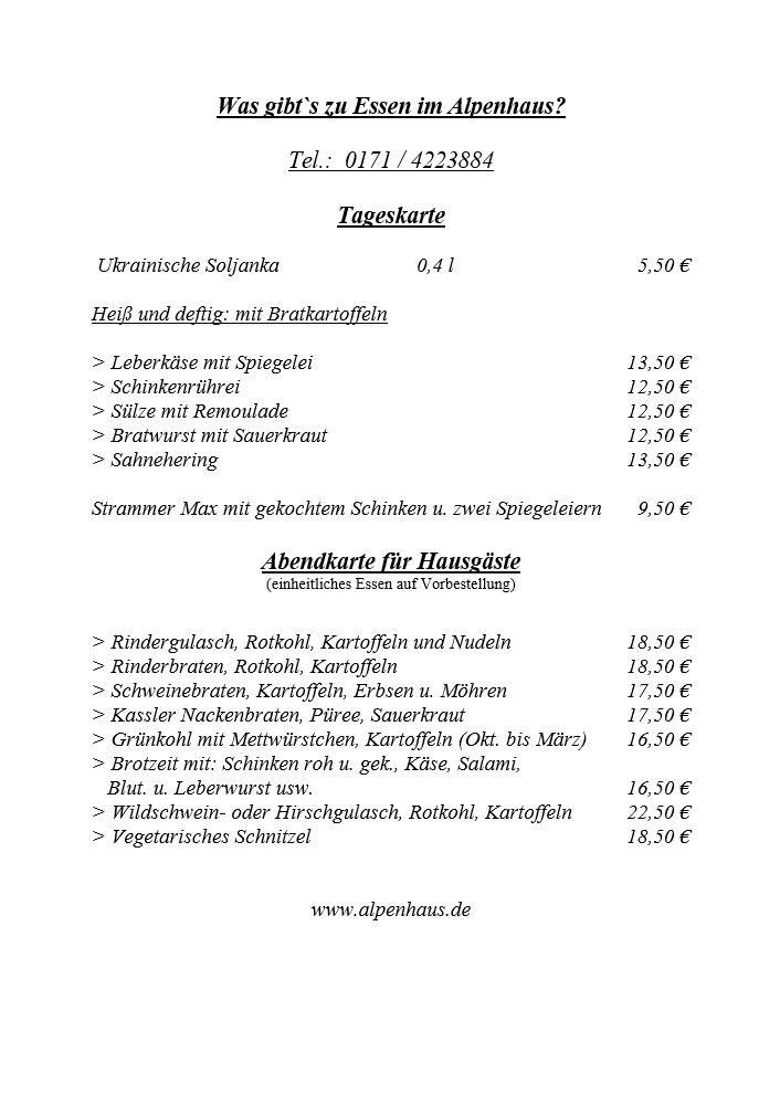 Was gibt es zu Essen im Alpenhauss